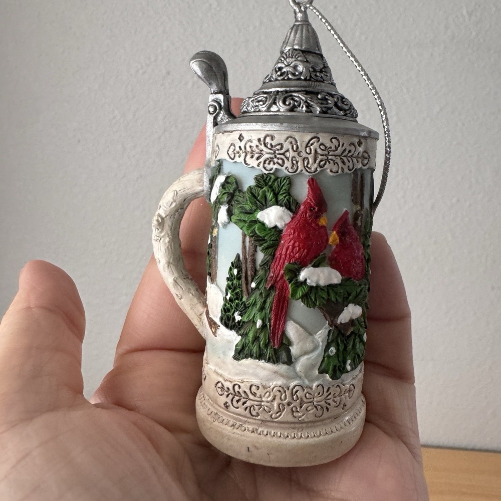 Vintage Cardinal Red Bird Beer Stein Winter Christmas Ornament Keepsake Lot 2 - Picture 3 of 5